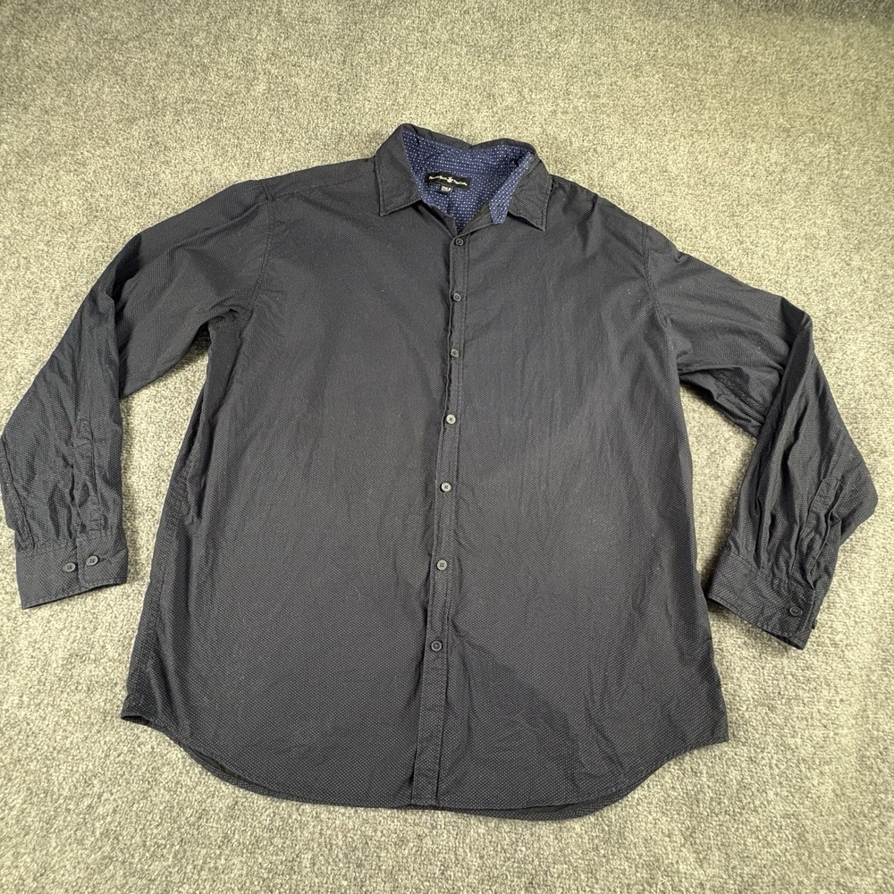 Beverly Hills Polo Club Shirt Men's 2XLB Black‎ Blue Dot Preppy Office Casual